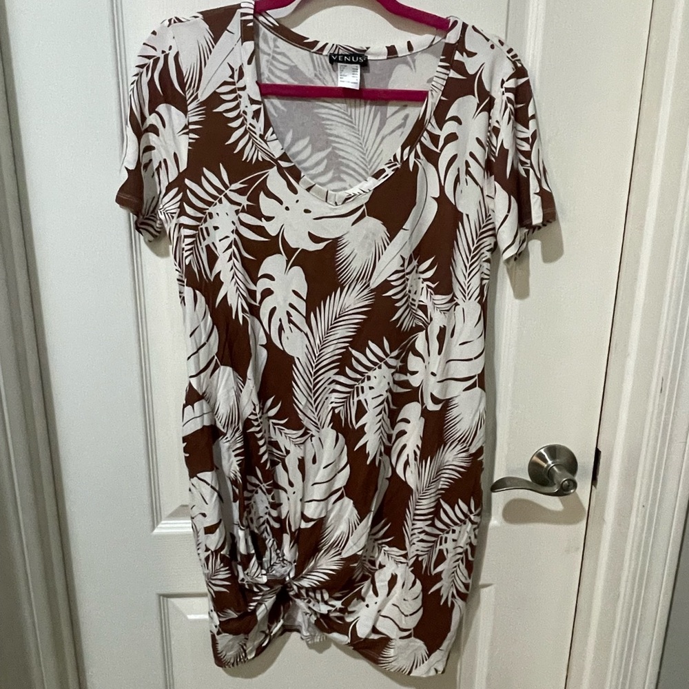 Venus Brown and White Tropical Print Dress